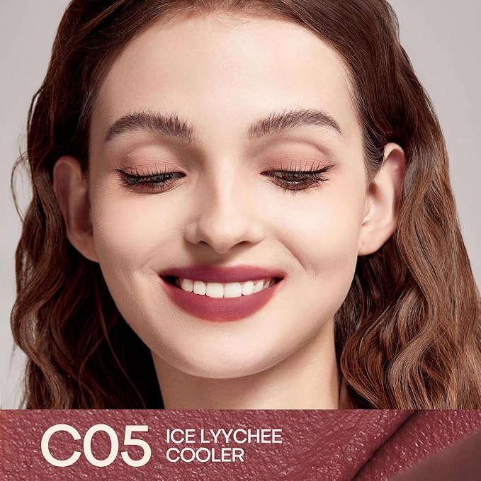 Mistine Cream Lip Gloss Thai latte Long Lasting Lip Gloss Non-sticky Silk Smooth Mist Matte Finish Lip Tint Gloss C05 Ice LYychee Cooler 0.1 fl oz 1 Count