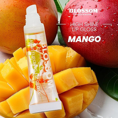 Blossom Scented Moisturizing Lip Gloss Tubes, Infused with Real Flowers, 0.9 fl. oz/27ml, 3 pack Full Size Gift Set, Strawberry/Raspberry/Mango