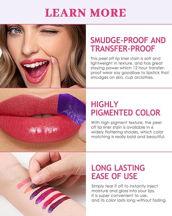 Peel Off Lip Stain, Matte Nude Liquid Lip Stain Peel Off Lip Liner Tattoo Non Stick Lip Gloss, Long Lasting Waterproof Red Lip Tint Lipstick Intense Lip Color Highly Pigmented for Women Lip Makeup-02