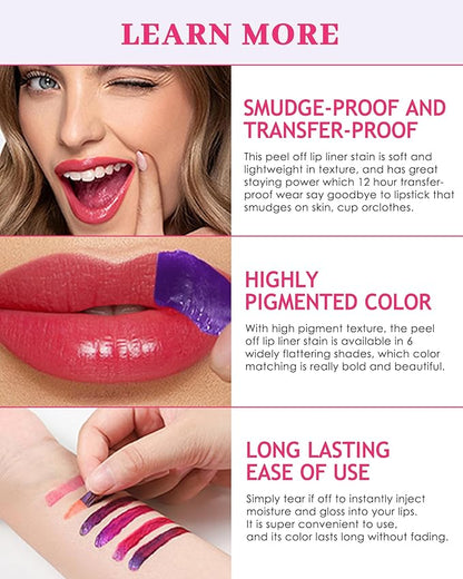 Peel Off Lip Stain, Matte Nude Liquid Lip Stain Peel Off Lip Liner Tattoo Non Stick Lip Gloss, Long Lasting Waterproof Red Lip Tint Lipstick Intense Lip Color Highly Pigmented for Women Lip Makeup-02