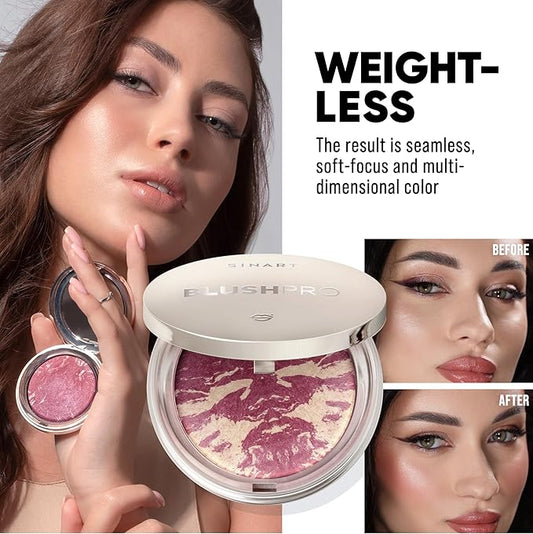 Baked PRO Blush. Brighten Lighting Highly Glow Marbleized. Lightweight Shimmery Satin Face Makeup. Cruelty-Free Powder Blush. Shape, Contour & Highlight Face (B3, D60)