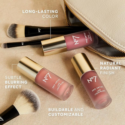 No7 Pro Artist Luxe Liquid Blush - Long-Lasting Liquid Blush for Cheeks with a Radiant, Soft-Glow Finish - Blendable & Radiant Face Makeup for a Healthy-Looking Glow - Coral Blush (0.20 fl oz)