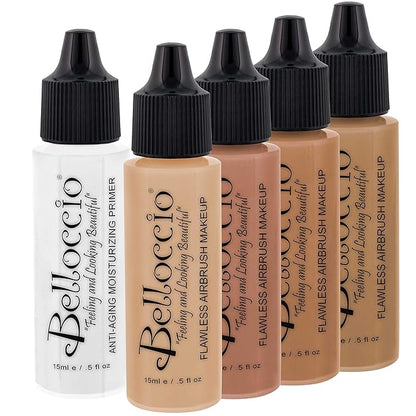 Belloccio Medium Color Shade Foundation Set - Professional Cosmetic Airbrush Makeup in 1/2 oz Bottles