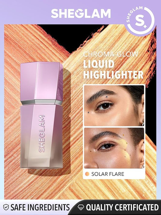 SHEGLAM Chroma-Glow Bloom Liquid Highlighter Color Changing Gel Cream Multichrome Highlighter High-Shine Finish Long Wear Brightening Non-Caking-Solar Flare