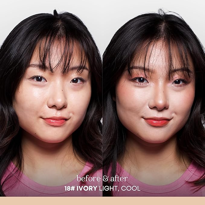 Natural Glow Foundation - Light to Medium Coverage Cushion Foundation with Hyaluronic Acid & Tea Tree Extract - Vegan & Cruelty-Free Cream - K Beauty - 15g/0.52oz - Ivory