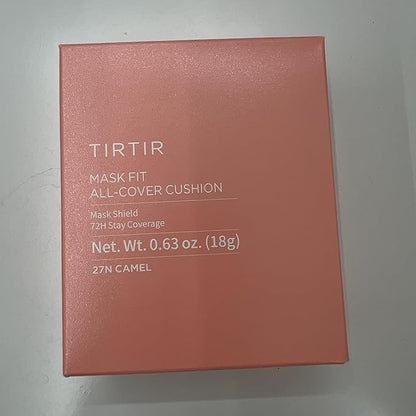 TIRTIR Mask Fit All Cover Pink Cushion Foundation | High coverage, Velvety Matte Finish, Lightweight, Flawless, Corrects Redness, Korean Cushion (#27N Camel, Full Size, 0.63 Fl Oz)