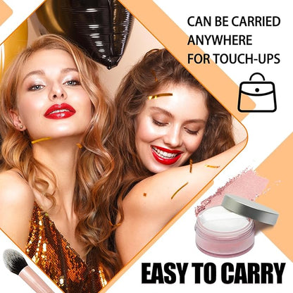 Loose Setting Powder Set with makeup brush,Lightweight Long Lasting Oil Control Loose Face Powder,Translucent Matte Drying Finishing Setting Powder for All Skin Types B