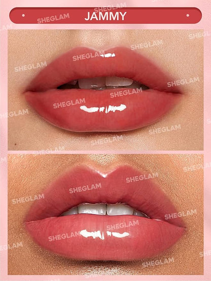 SHEGLAM Glaze Daze Lip Gloss Shiny Tinted Lip Gloss High Gloss Finish Plumping Lip Care Nourishing Not Easy to Fade Liquid Lip Cosmetics-Jammy