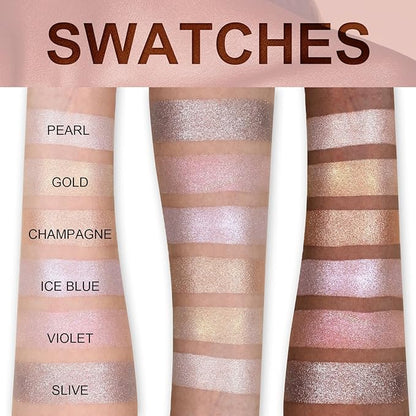 UCANBE Beauty Highlighter Makeup Palette - 6 Colors Shimmery Powder Makeup Palette Pearl White Blonde Blue Purple Silver Face Illuminator Palette Smooth Long Lasting Waterproof Blush Bronzer Kit