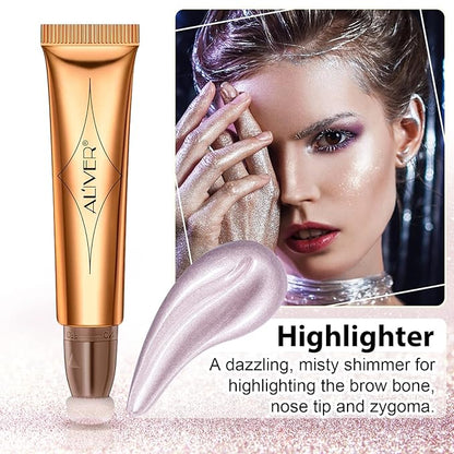 Highlighter Makeup Stick,Liquid Beauty Highlighter Wand with Cushion Applicator,Long Lasting Smooth Natural Matte Finish, Lightweight fairy Highlighter Stick (04-Celestral)