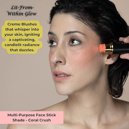 Cream Blush Stick – Buildable Pigmented - Cheeks, Lips & Eyes – Hydrating w. Shea Butter, Vit-E, Hyaluronic Acid & Squalane, Multi-Purpose, Summer Glow, Peach (Coral Crush, Regular)