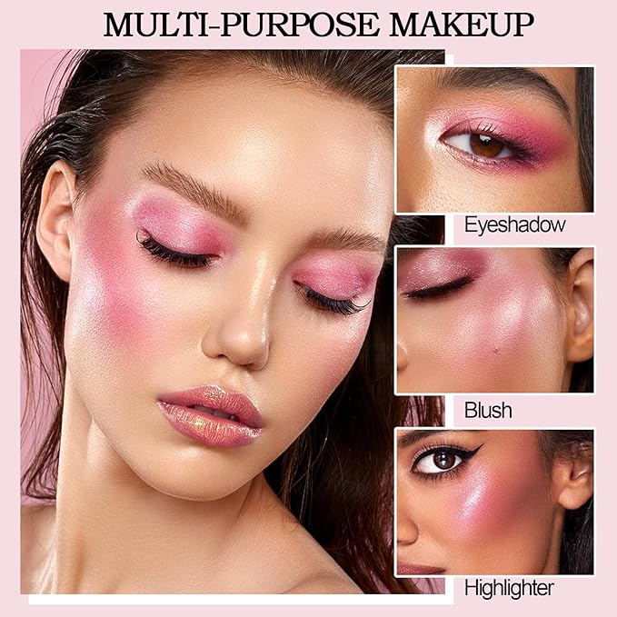 Boobeen Baked Powder Blush, Highlighting Pressed Blush Face Blushes Highlighter Finishing Powder Makeup, Natural Flush Tint for Cheeks, Long-wear Glow, Easily Blends