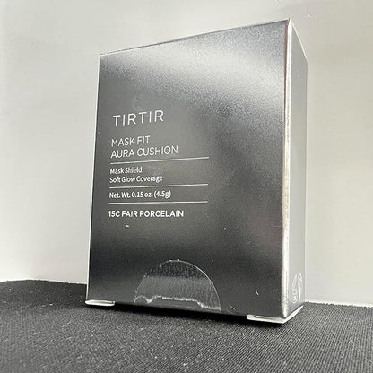 [*Mini Size*] TIRTIR Aura Glow Silver Cushion | Korean Cushion Foundation, (#15C Fair Porcelain, 0.15 Fl Oz)