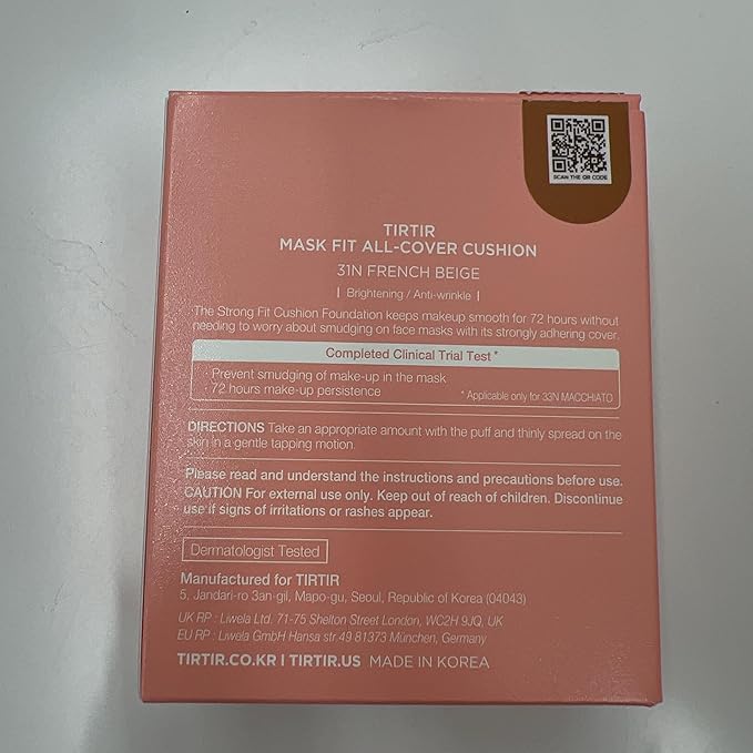 TIRTIR Mask Fit All Cover Pink Cushion Foundation | High coverage, Velvety Matte Finish, Lightweight, Flawless, Corrects Redness, Korean Cushion (#31N French Beige, Full Size, 0.63 Fl Oz)