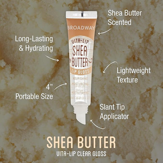 Ruby Kisses Broadway Vita-Lip Clear Lip Gloss (Shea Butter 6 Pack), Ultra-Hydrating & Soothing Formula with Multi-Vitamin Oils, High-Shine Non-Sticky Finish, Nourishing Lip Balm for Healthy Lips