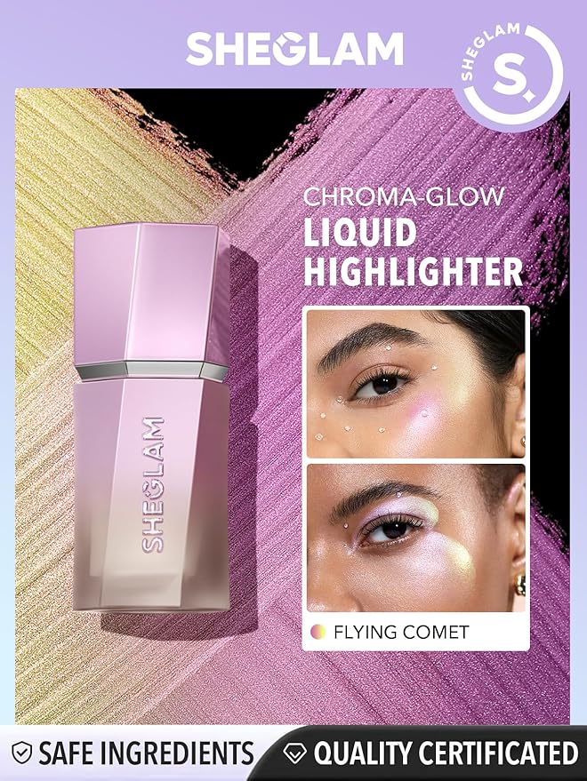 SHEGLAM Chroma-Glow Bloom Liquid Highlighter Color Changing Gel Cream Multichrome Highlighter High-Shine Finish Long Wear Brightening Non-Caking-Flying Comet