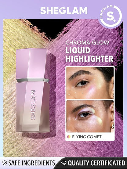 SHEGLAM Chroma-Glow Bloom Liquid Highlighter Color Changing Gel Cream Multichrome Highlighter High-Shine Finish Long Wear Brightening Non-Caking-Flying Comet