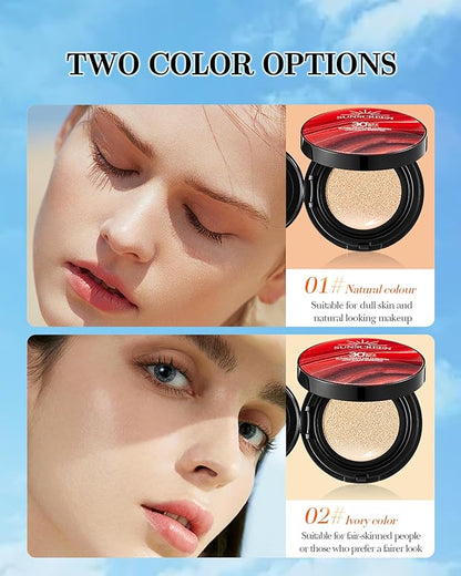 Sunscreen Cushion Foundation with SPF30, Full Coverage Face Cream Foundation Makeup for Mature Skin Moisturizing Breathable Concealer,Lightweight & Buildable BB Cream for All Skin Types, Ivory