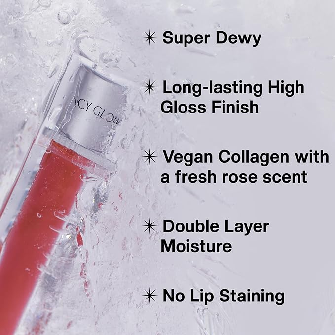 Icy Glow Lip Tint – Vegan Collagen, No-Stain, Hydrating Gloss, (K-Beauty) Makeup, Red & Tinted Shades (01 PETAL)