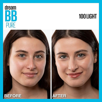 Maybelline Dream Pure Skin Clearing BB Cream, 8-in-1 Skin Perfecting Beauty Balm With 2% Salicylic Acid, Sheer Tint Coverage, Oil-Free, Light, 1 Count (Pack of 2)