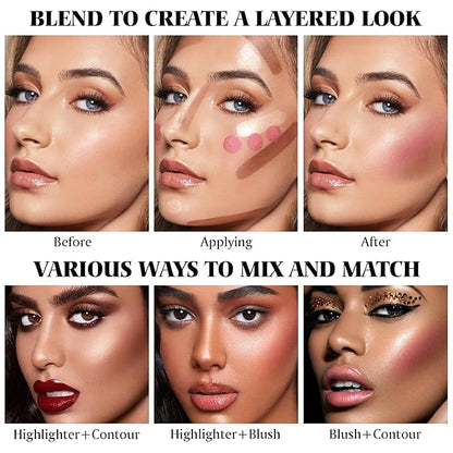 3Pcs Cream Contour Kit - Cream Blush, Highlighter, Contour Bronzer for Cheeks, Waterproof Long Lasting Blendable, Contour Stick Trio for Face Makeup (#02, 05, 06)