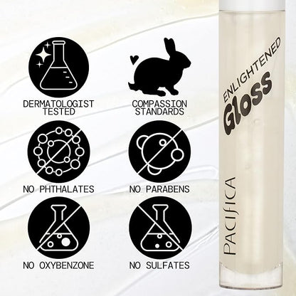 Pacifica Plumping Lip Gloss – Sugar Cake Flavored Shimmering Gold Hydrating Lip Oil Balm, No Tingle Lip Plumper with Shea Butter, Non-Sticky High Shine Sweet Finish, Vegan & Cruelty-Free 0.14oz