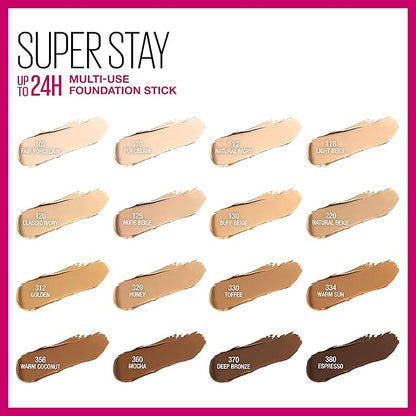 Maybelline New York Super Stay Foundation Stick for Normal To Oily Skin, Warm sun, 0.25 Ounce