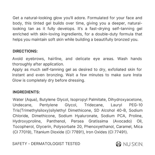 Nu Skin Sunright Insta Glow Self Tanner Gel | 4.2 oz | Summer Tan | Face & Body Bronzer | Beauty & Skin Care | Vitamin E & Avocado Oil & Amino Acids