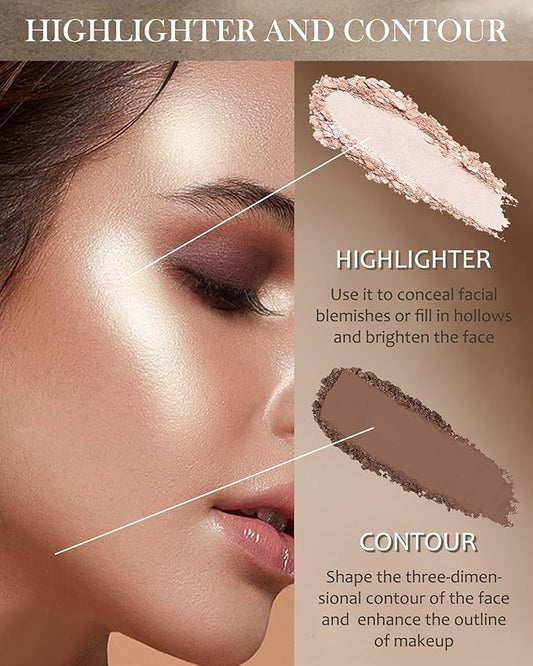 Face Contour Glitter Highlighter Powder Palette-2 in 1 Cruelty-Free Matte Bronzer Powder,Shimmer Illuminator Highlighters for a Glowing Look,Blendable Makeup Palette,Women's Day Gift for Women-01