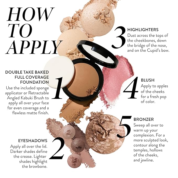 LAURA GELLER NEW YORK Matte Baked Starter Kit - Full Coverage: Double Take Powder Foundation, Deep and Best of the Best Face Palette and Retractable Angled Kabuki Brush