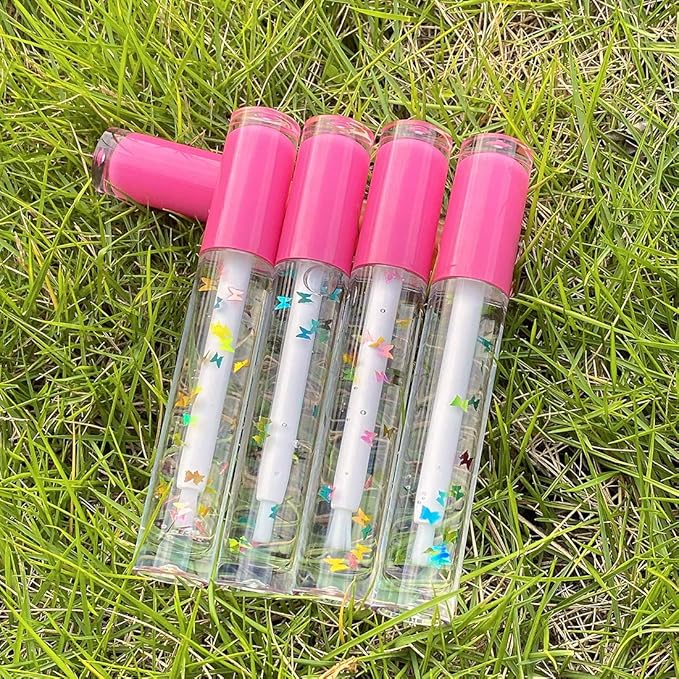 Lip Gloss Brush Wand Tubes Empty, 12 Pack 5ml Lip Gloss Containers with Wand, 12 Pink Lip Gloss Tubes with Rubber Stoppers for DIY Lip Gloss Balm (Pink)