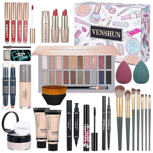 Makeup Kit Full Kit for Women Makeup Kit Full Kit for Teenagers Eyeshadow Palette Lip Gloss Foundation Mascara Eyeliner Cosmetic Brushes Cosmetic Bag etc. (20Middle)