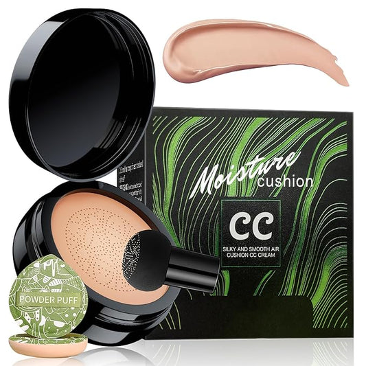 Mushroom Head Air Cushion CC Cream - BB Cream Foundation Makeup Moisturizing Concealer Long Lasting Waterproof With Powder Puff, Even Skin Tone (Nude, Pack of 1)