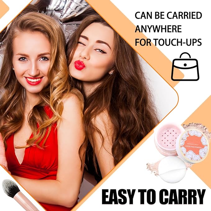 Loose Setting Powder Set with makeup brush,Lightweight Long Lasting Oil Control Loose Face Powder,Translucent Matte Drying Finishing Setting Powder for All Skin Types A