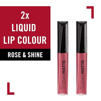 Rimmel Stay Matte Liquid Lip Color, Rose & Shine, 2 Count