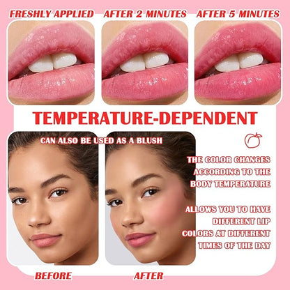 2PCS Lip Oil and Color Changing Lipstick Set,Magic Jelly PH Lipstick,Moisturizing Color Change Lipstick,Lip Stain Long Lasting Waterproof Tinted Lip Balm Set,Hydrating Lip Glow Oil for Women