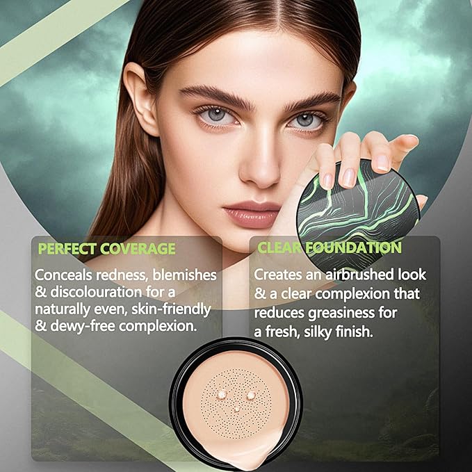 Air Cushion CC Cream Mushroom Head Foundation, Mushroom Head Air Cushion CC Cream, Moisture Cushion Foundation, Moisturizing BBCream Makeup Long Lasting Matte Concealer (Natural, 1 PCS)