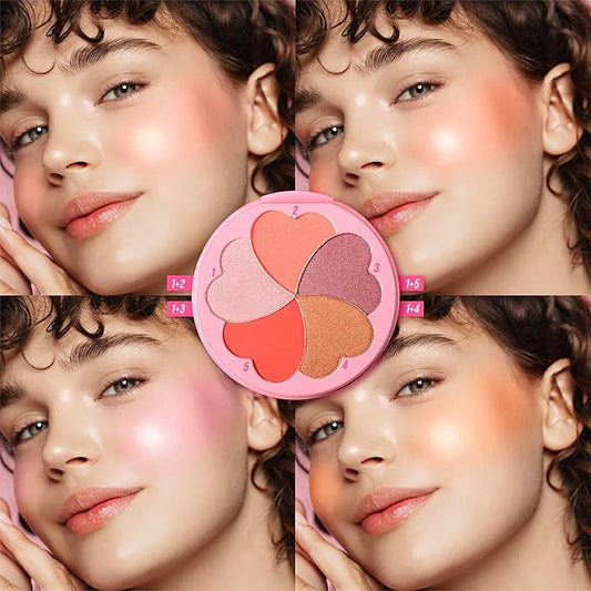 Matte and Highlighter Blush Palette, Cheek Blush Makeup, Bright Pink Blush Powder, Rose Magenta Peach Red, Talc Free