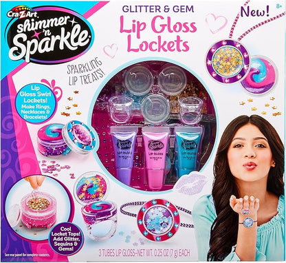 Cra-Z-Art Shimmer 'n Sparkle Glitter & Gem Lip Gloss Lockets DIY Activity Set, DIY Lip Gloss Maker, Birthday for Ages 8 and Up
