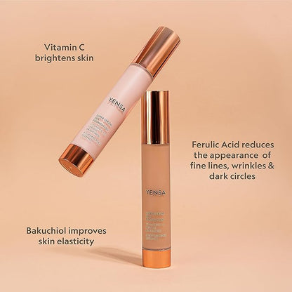 YENSA Serum Foundation Makeup - Super Silk Full Coverage Foundation Enriched with Peptides, Vitamin C & Ferulic Acid to Help Reduce Fine Lines, Wrinkles & Dark Circles - Tan 2 (1 oz)