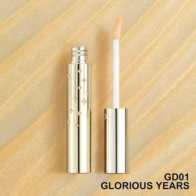 FOCALLURE High Shine Glitter Lip Gloss,Hydrates and Soothes Lips for a Gorgeous,Delivers a Non-sticky Glossy finish,Long-lasting Shine & Fuller-looking Lip Makeup,GD01 GLORIOUS YEARS