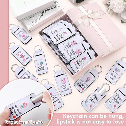 40 Pcs Teacher Appreciation Lipstick Holder with Thank You Words Portable Clip on Lip Gloss Sleeve Pouch Lipstick Holder Keychain Pocket Lip Balm Holder Thank You Gifts for Teacher