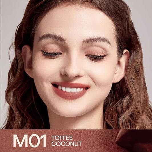 Mistine Cream Lip Gloss Thai latte Long Lasting Lip Gloss Non-sticky Silk Smooth Mist Matte Finish Lip Tint Gloss M01 Toffee Coconut 0.1 fl oz 1 Count