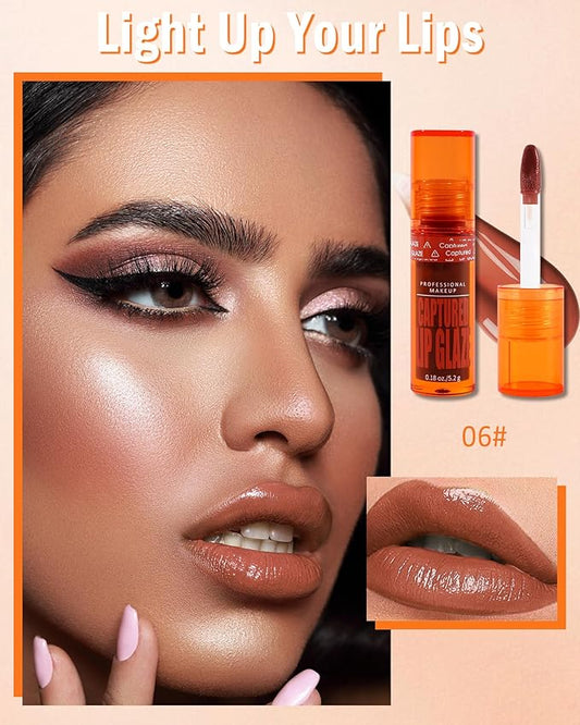 Tinted Lip Gloss-1Pcs Hydrating Non-Stick Nude Brown Lip Tint Stain Liquid Lipstick,Glow Reviver Lip Care Oil Lipstain,Longlasting Waterproof Moisturizing Lipgloss,Makeup Gift for Women-06