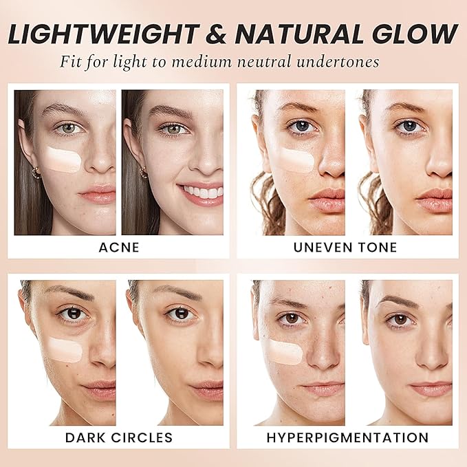 Color Change Liquid Foundation, Radiant Light White Makeup Foundation with SPF 15/PA++, Infused Vitamins E,Purslane,Paeonia,Opuntia Extracts,Champagne-Neutral Fair, 1 Fl Oz