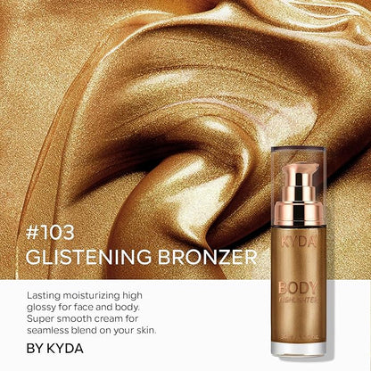 KYDA Body Luminizer, Waterproof Moisturizing and Glow For Face & Body, Radiance All In One Makeup, Face Body Glow Illuminator, Body Highlighter, 1 Fl.Oz, Glistening Bronzer