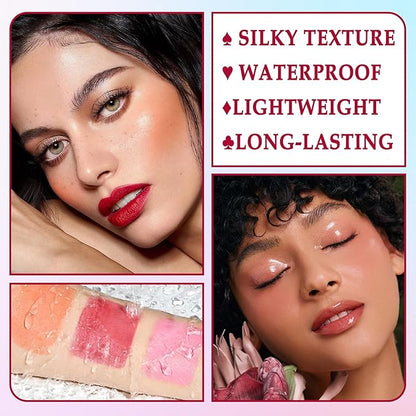 3 Colors Blush Stick with Makeup Sponges,Matte Solid Cream Blush,Multi-Use Blush Stick for Cheeks,Lips and Eye,High Pigmented Blush Makeup Stick Set