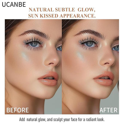 UCANBE Glow Bronzer, Long-Lasting Baked Shimmer Bronzing Powder - 02 Light Bronzer, Lightweight & Buildable Neutrual Satin Finish, Luminous Contour for Face, Cheeks, and Body