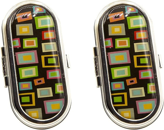 Stephanie Imports Set of 2 Clip-On Round Lipstick Mirrors (Retro Squares)