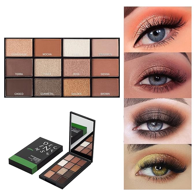 Eyeshadow Palette Makeup Kit, Highly Pigmented Waterproof Matte Shimmer with Long-Lasting Eye shadow, 12 Colors Natural Nude Makeup Palettes Travel Friendly Size